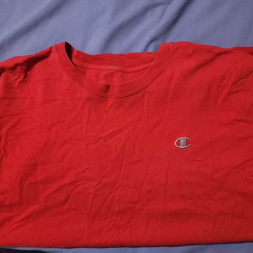 EMBROIDED Red Champion T-Shirt (Size Large)